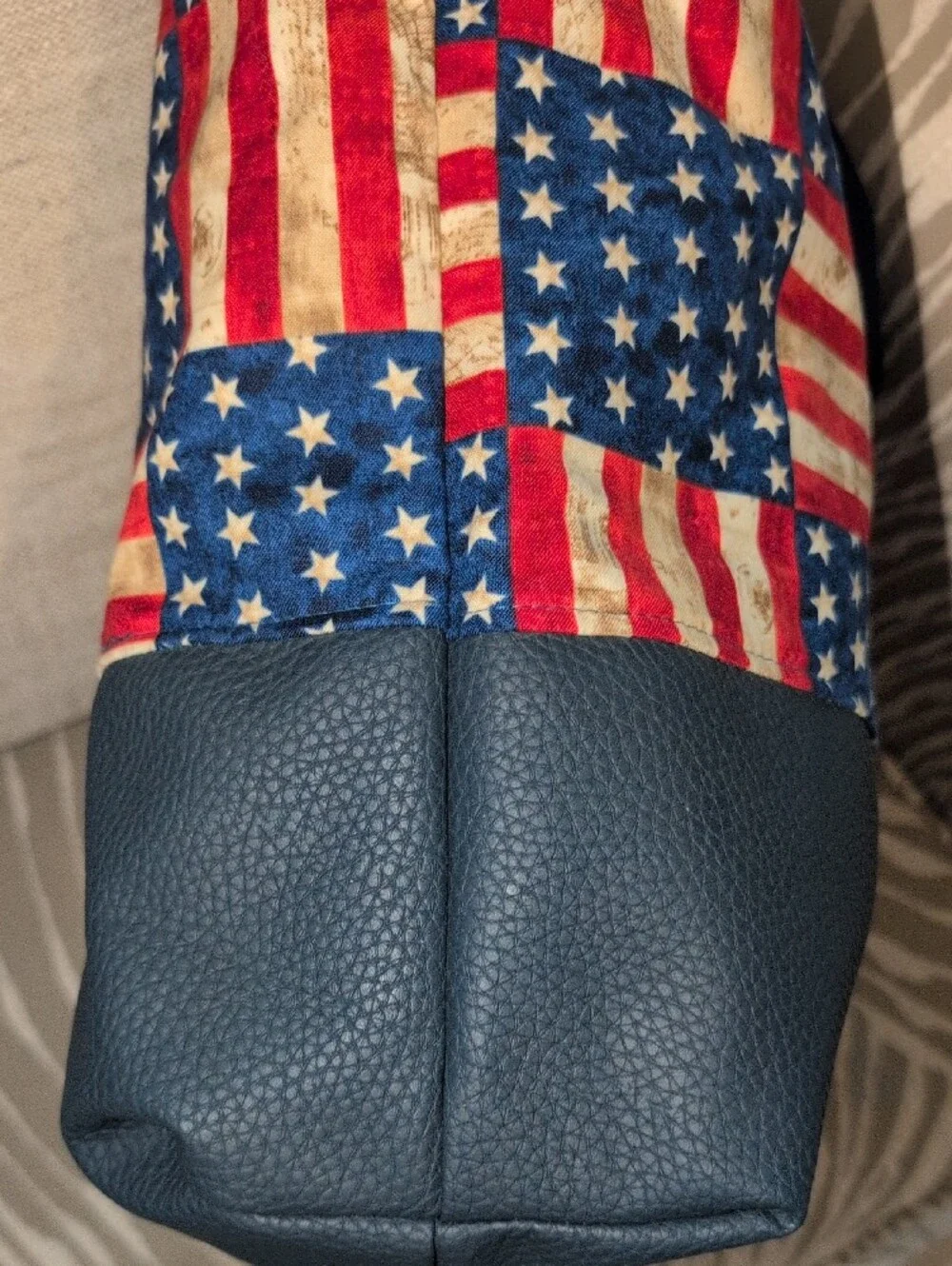 Large Patriotic American Flag Patchwork Bag With Red, White And Blue twilly